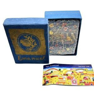 YAIR EMANUEL HAND - PAINTED FITTED WOODEN SALT &PEPPER SHAKERS PARADISE BLUE RED